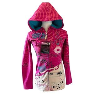 Christian Audigier Crystal Rock Geisha-themed hoodie jacket SZ S NWT